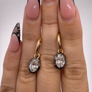 2.04 CTW D VS1 oval hoop drop earrings black rhodium Georgian style